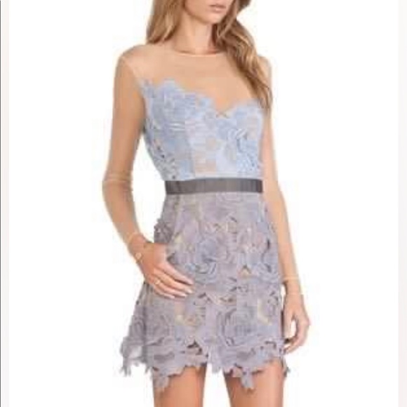 Sheinside Blue And Nude Sheer Long Sleeve Crochet Flower Lace Dress - Picture 2 of 2